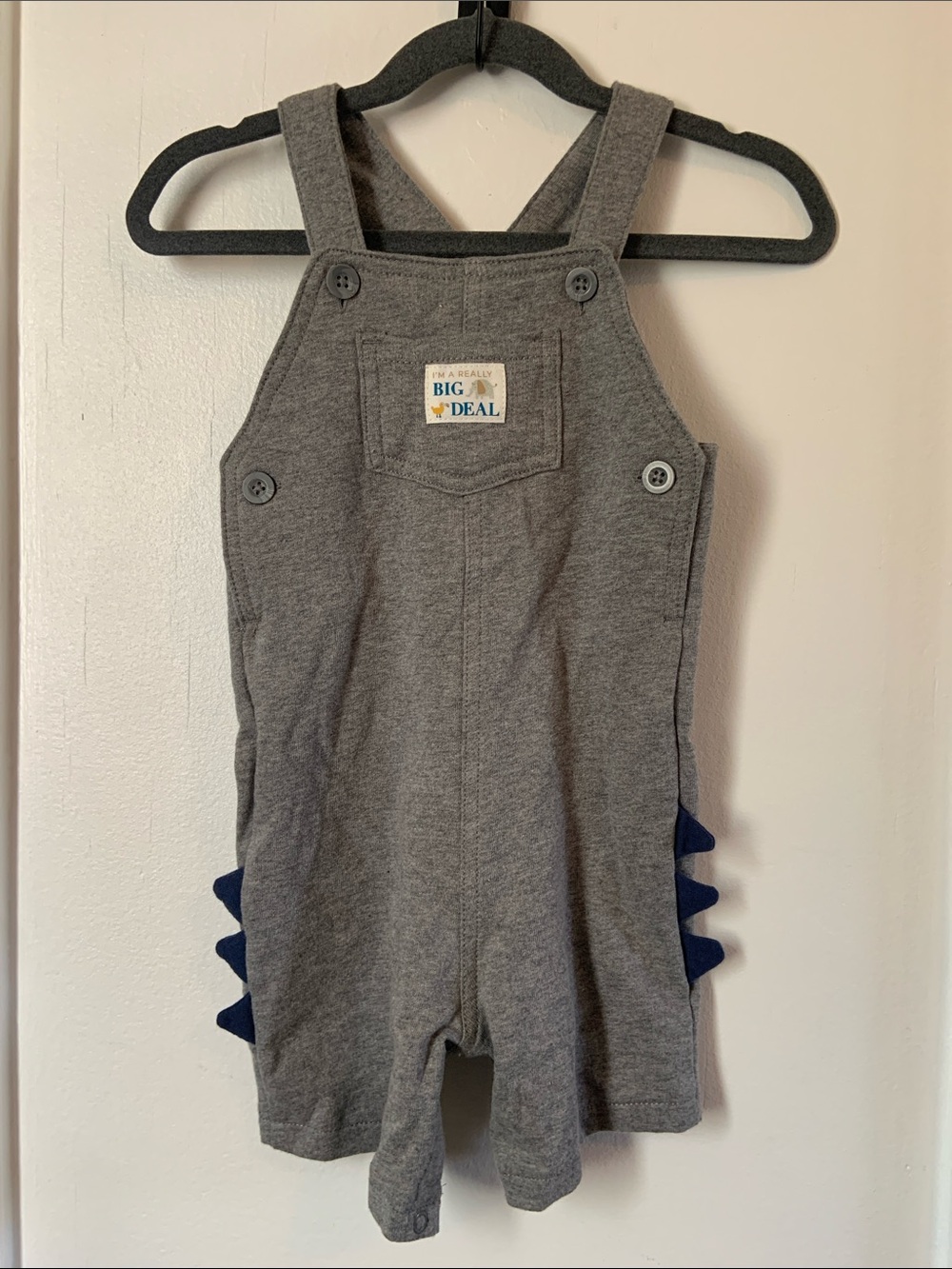 Carter's Gray Overalls with Navy Dino Spikes